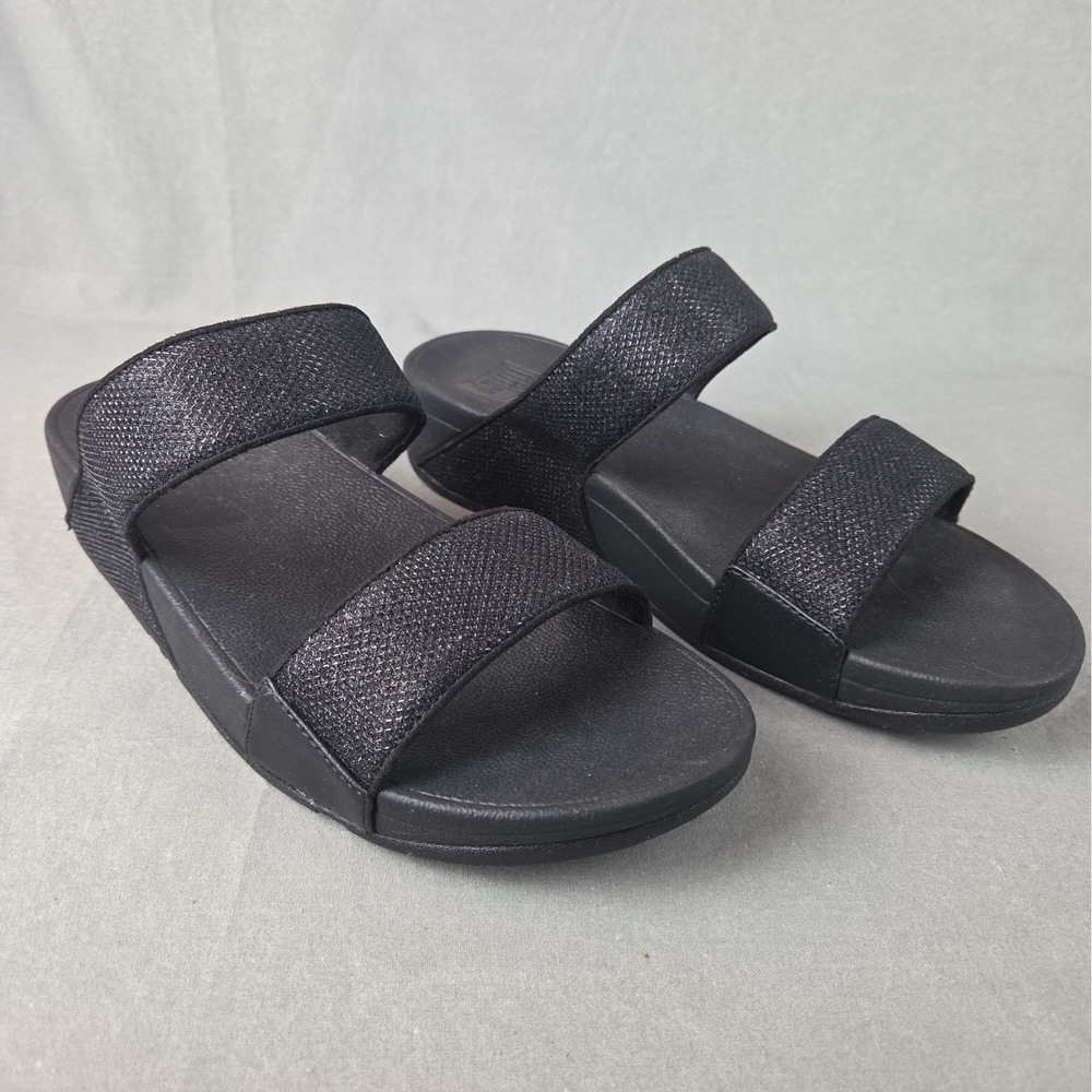Women's FitFlop Lulu Shimmerglitz Slide Sandals Black US 9 EU 41